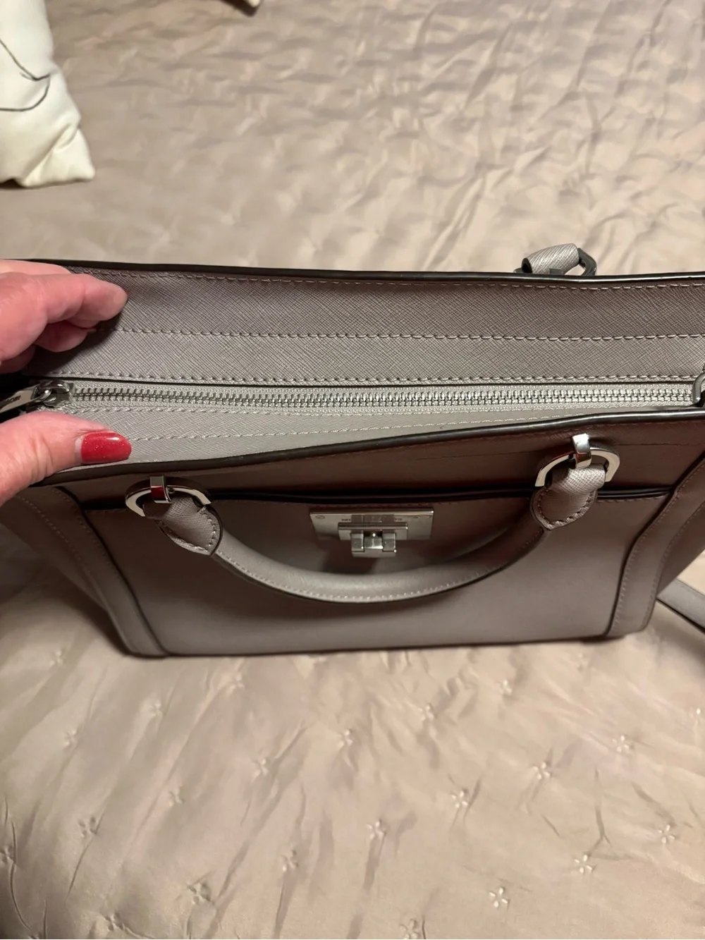 Michael Kors Grey Saffiano Top-Handle Satchel with Silver Hardware